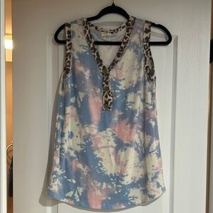 Lovely Melody Leopard Accent Tie-Dye Tank Top